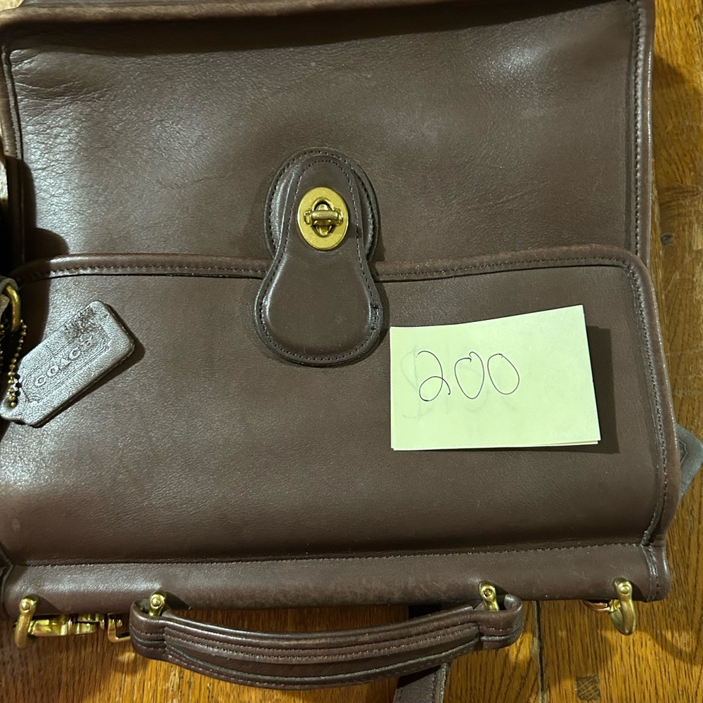 Coach Brown Leather Briefcase with Turn-Lock Closure